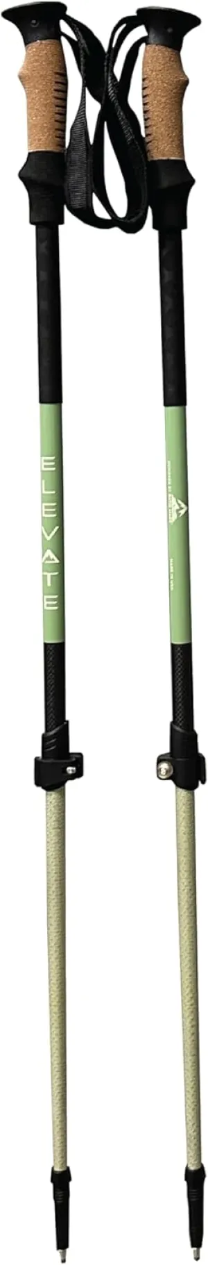 Elevate Lightweight Collapsible Trekking Pole Pair- Carbon Fiber and Aramid Fiber with Cork Grips- Made in USA