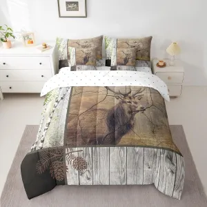 Elk Deer Bed in a Bag King Size Comforter Set 7 Pieces,Xmas Moose Reindeer Bedding Sets Birch Trees Sheet Set with Comforter