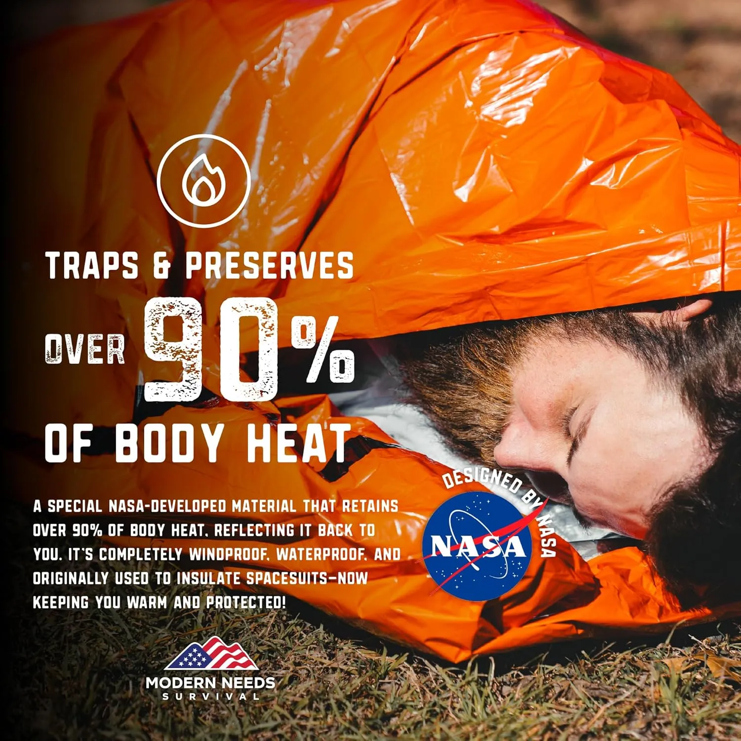 Emergency Sleeping Bag – Thermal Blankets for Survival | Emergency Blanket & Bivy Sack | Lightweight, Compact, Wind & Waterproof | Space-Tech Insulation | 7 ft x 3 ft