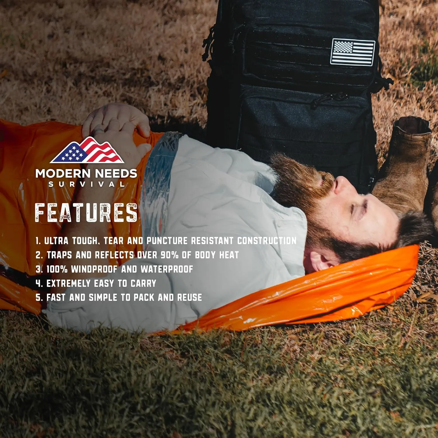 Emergency Sleeping Bag – Thermal Blankets for Survival | Emergency Blanket & Bivy Sack | Lightweight, Compact, Wind & Waterproof | Space-Tech Insulation | 7 ft x 3 ft