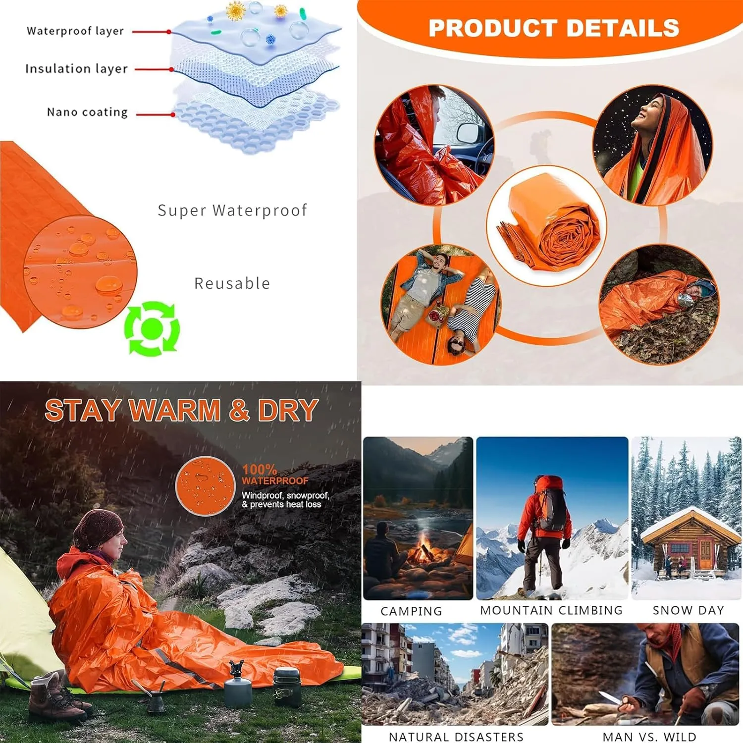 Emergency Sleeping Bags for Survival Sleeping Bag, Simple Survival Bivy Sack, Emergency Thermal Sleeping Bag, Portable Emergency Blankets Survival Bag, Suitable for Outdoor Survival, Camping.