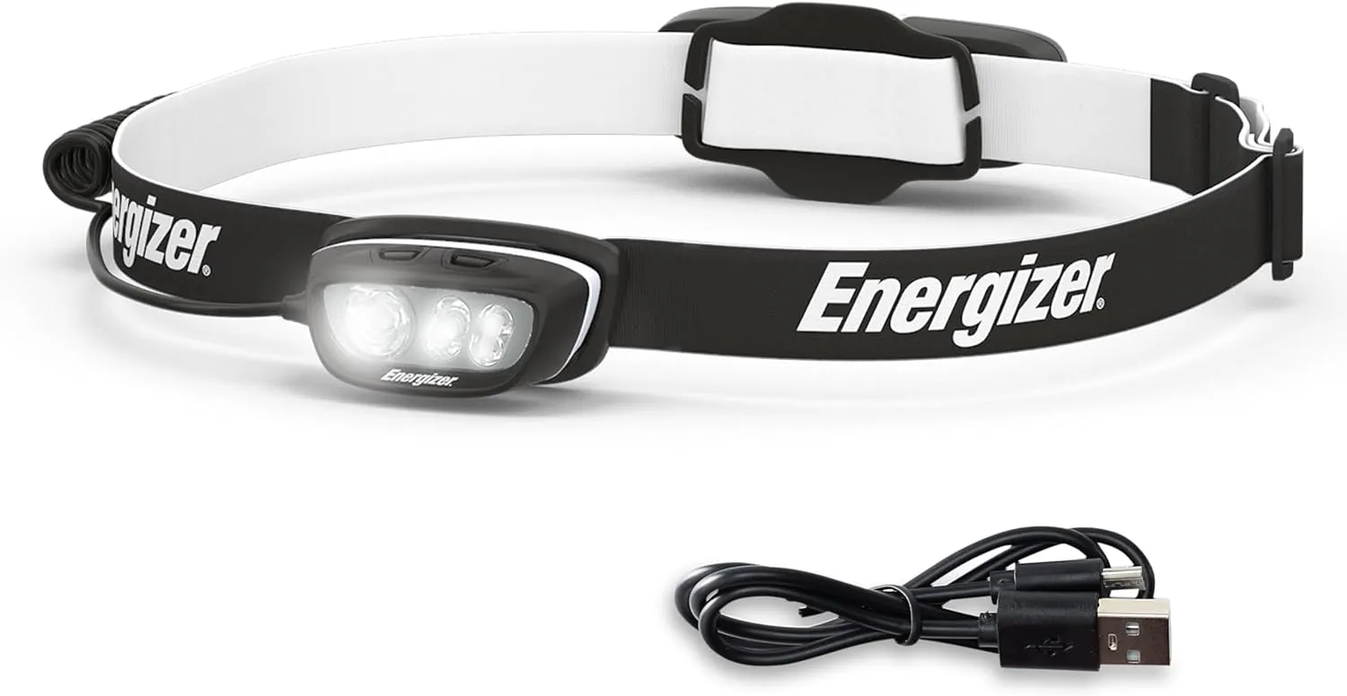 Energizer LED Rechargeable Headlamp HDL-625, IPX4 Water Resistant Headlamps, High-Performance Head Light for Outdoors, Camping, Running, Storm, Survival LED Light for Emergencies (USB Included)