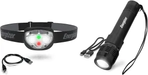 Energizer Rechargeable LED Headlamp, Black & Rechargeable LED Flashlight X1000, Hybrid Power Capability, Ultra Bright 1000 Lumens, IPX4 Water Resistant, Rugged Aluminum Tactical LED Flash Light