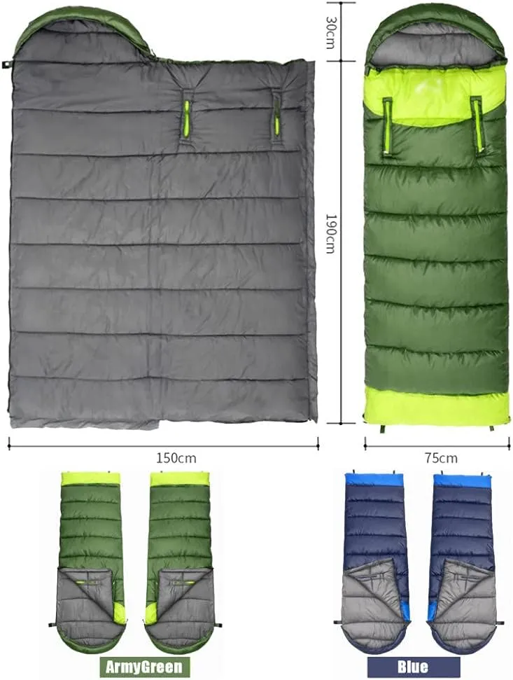 Envelope Sleeping Bag, Warm Waterproof Lightweight Camping Sleeping Bag, 190cm75cm,Can Be Spliced Double Sleeping Bag, Sleeping Bags for Adults and Children Camping -1kg_Blue Left Super