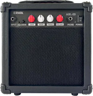 Ermik Electric Guitar Amp 20W Electric Guitar Amplifier Built in Speaker Headphone Jack Input and Aux JackDrive Button 4 Knobs Gain Bass Treble and Volume, Portable - Black (20W)