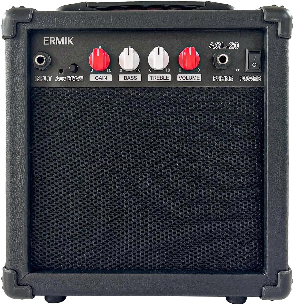 Ermik Electric Guitar Amp 20W Electric Guitar Amplifier Built in Speaker Headphone Jack Input and Aux JackDrive Button 4 Knobs Gain Bass Treble and Volume, Portable - Black (20W)