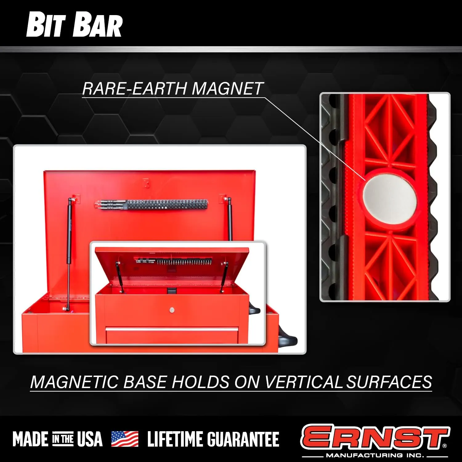 Ernst Manufacturing 78 Tool Bit Bar with Magnetic Base, 1/4" Hex Bit Screwdriver Bit Organization - Black/Hi-Viz
