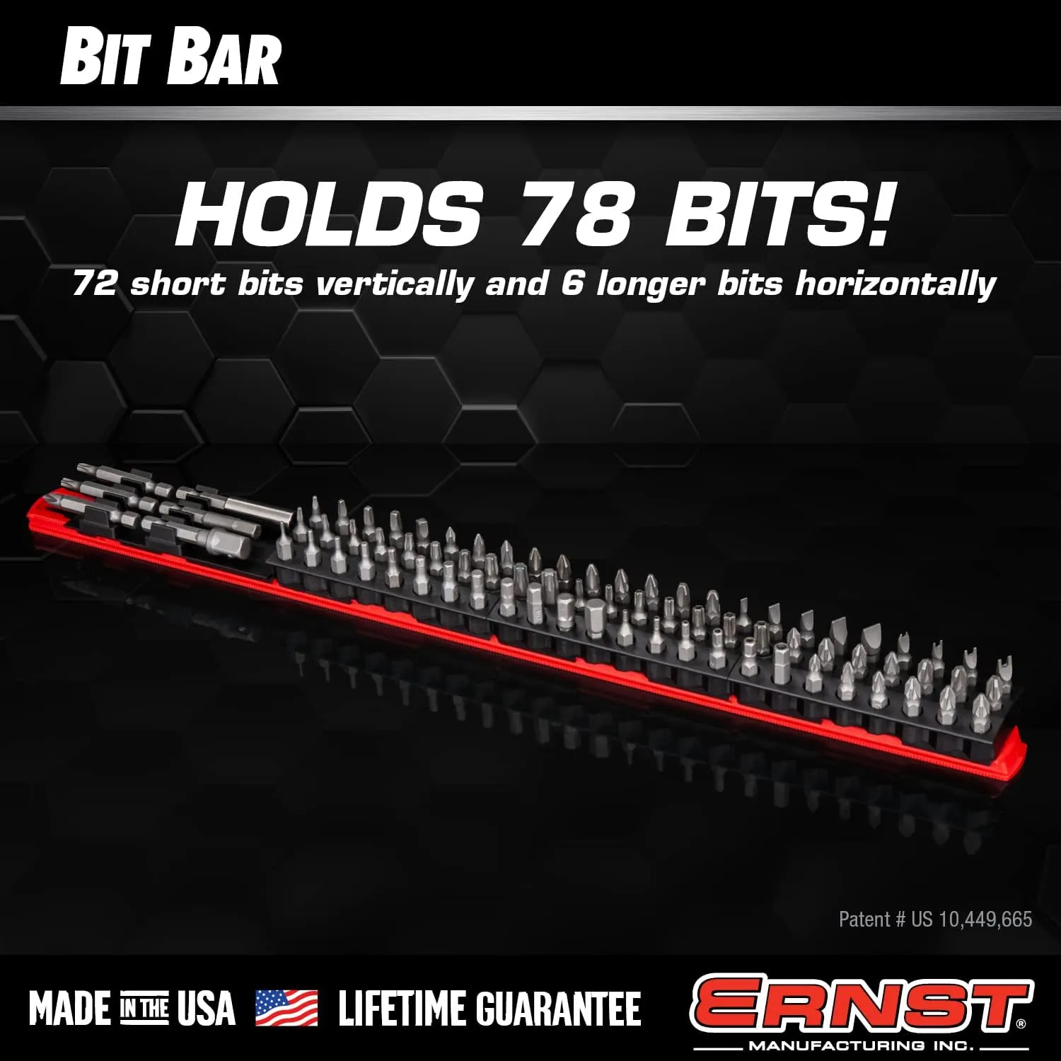 Ernst Manufacturing 78 Tool Bit Bar with Magnetic Base, 1/4" Hex Bit Screwdriver Bit Organization - Black/Hi-Viz