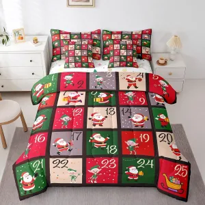 Erosebridal Cartoon Santa Claus Bed in a Bag Queen Comforter Set 7 Piece,Patchwork Christmas Decorations Bedding Sets Cute Christmas Santa Dwarf Sheet Set with Comforter,Kawaii Xmas Gnome Bed Set