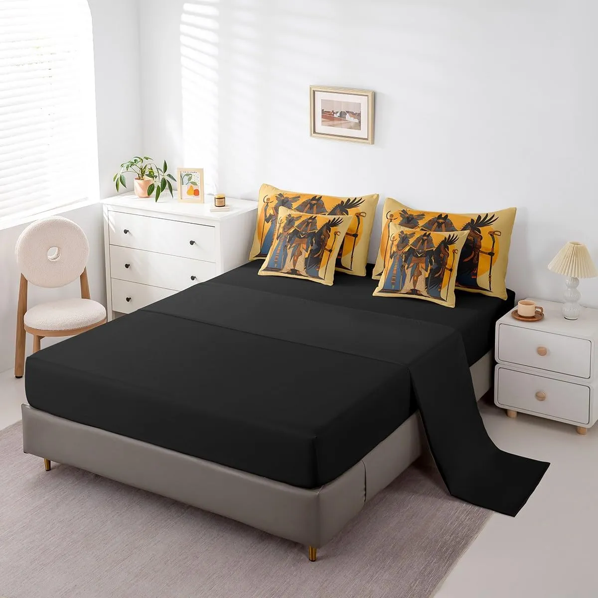 Erosebridal Egypt Style 7 Piece Comforter Set Full Bed in a Bag,Ancient Egyptian Bedding Sets Native American Sheet Set with Comforter