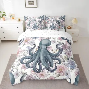 Erosebridal Octopus Tentacles Bed in a Bag Queen Comforter Set 7 Piece,Boho Floral Bedding Sets Ocean Nautical Sea Animal Sheet Set with Comforter