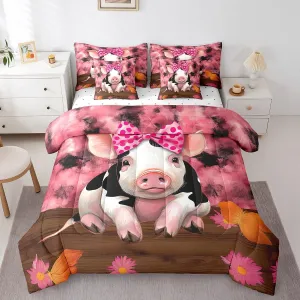 Erosebridal Pink Pig Queen Size Comforter Set - Bedding Set Queen 7 Pieces,Butterfly Daisy Flowers Bed in a Bag Farm Animals Western Farmhouse Decor Bed Set with Comforter,Sheets,Pillowcases & Shams