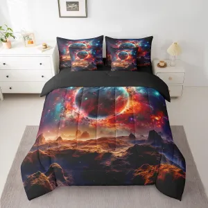 Erosebridal Planet Bed in a Bag Queen Comforter Set 7 Piece,Sun Moon Galaxy Bedding Sets Universe Nebula Outer Space Sheet Set with Comforter