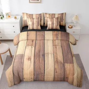 Erosebridal Rustic Plank Comforter Set 7 Piece Bed in a Bag Twin,Brown Wood Bedding Sets Dark Wood Texture Sheet Set with Comforter,Old Natural Pattern Bed Set