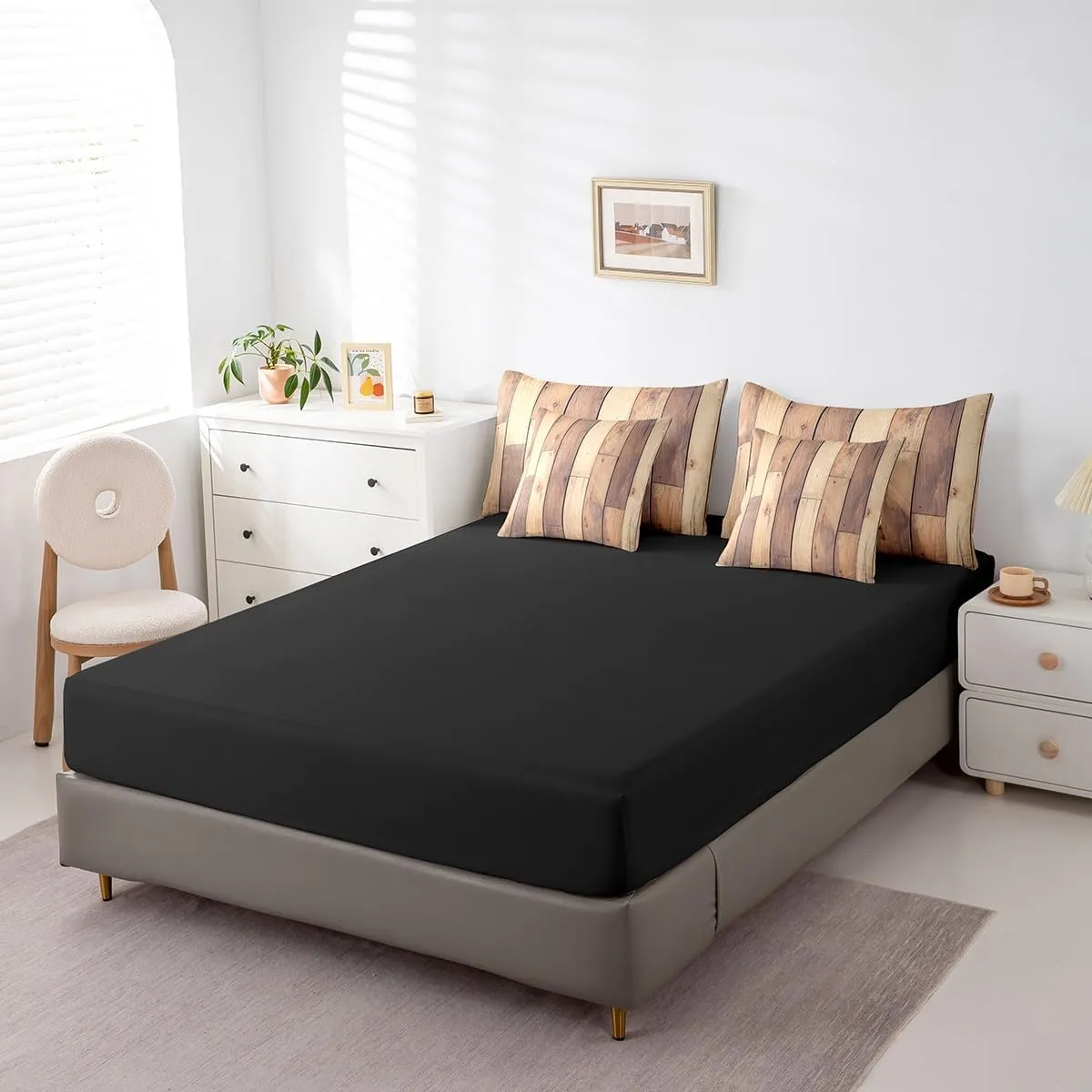 Erosebridal Rustic Plank Comforter Set 7 Piece Bed in a Bag Twin,Brown Wood Bedding Sets Dark Wood Texture Sheet Set with Comforter,Old Natural Pattern Bed Set