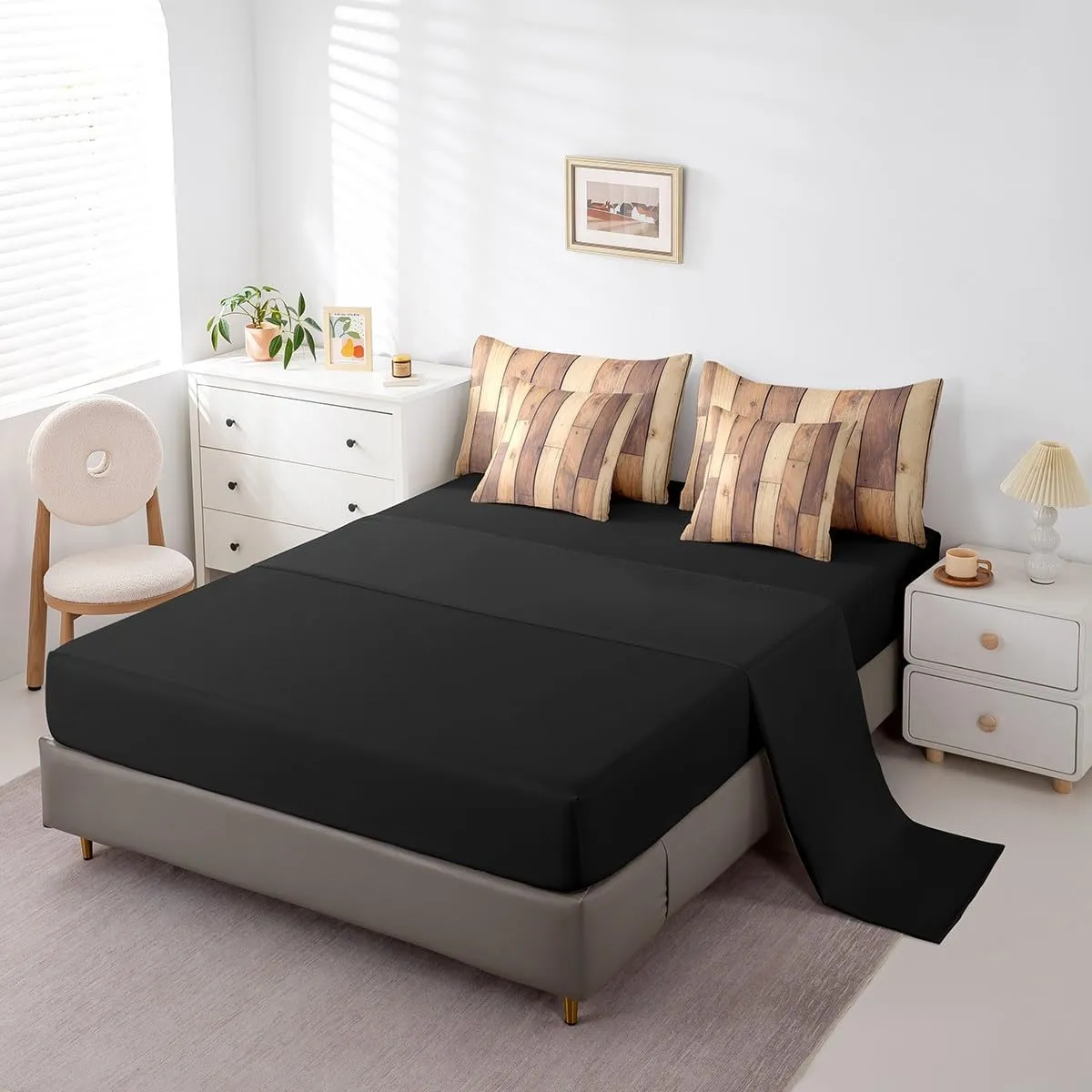 Erosebridal Rustic Plank Comforter Set 7 Piece Bed in a Bag Twin,Brown Wood Bedding Sets Dark Wood Texture Sheet Set with Comforter,Old Natural Pattern Bed Set