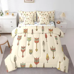 Ethnic Tribe Arrow Aztec Bed in a Bag King Size Comforter Set 7 Pieces,Exotic Bedding Sets African Tribe Boho Decor Sheet Set with Comforter,Southwest Native American Western Bed Set