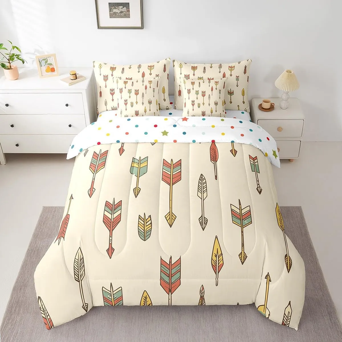 Ethnic Tribe Arrow Aztec Bed in a Bag King Size Comforter Set 7 Pieces,Exotic Bedding Sets African Tribe Boho Decor Sheet Set with Comforter,Southwest Native American Western Bed Set