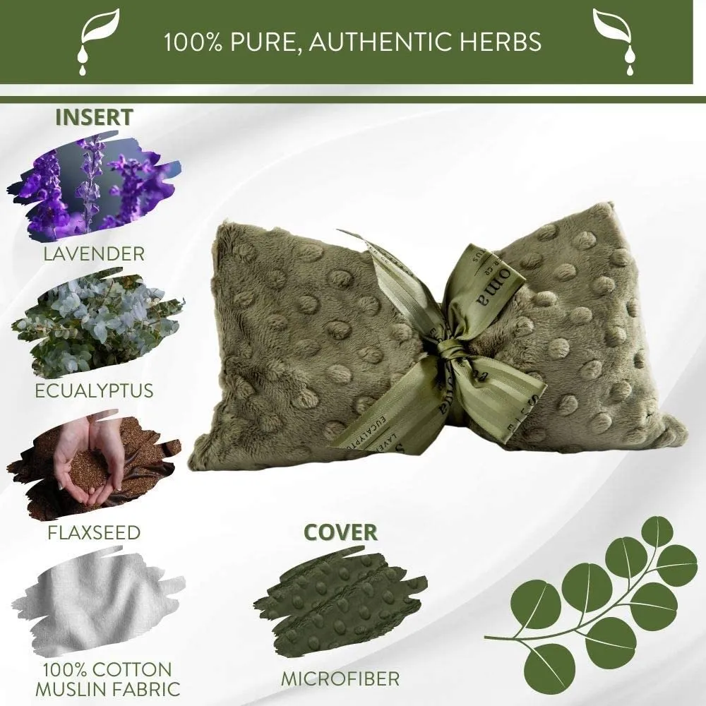 Eucalyptus Spa Mask by Sonoma Lavender, Heatable/Chillable Aromatherapy with Eucalyptus and Lavender Infused Flaxseed Insert, Eye Compress for Stress Relief with Removable and Washable Cover.