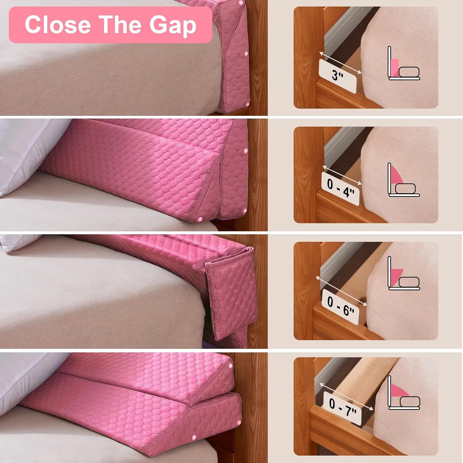 EUHAMS Full Size Bed Wedge Pillow - Bed Gap Filler Mattress Wedge Headboard Pillow Close The Gap 0-7" Between Your Headboard and Mattress or Wall for Sleeping Backrest Pillow（Pink 54"x10"x6" ）