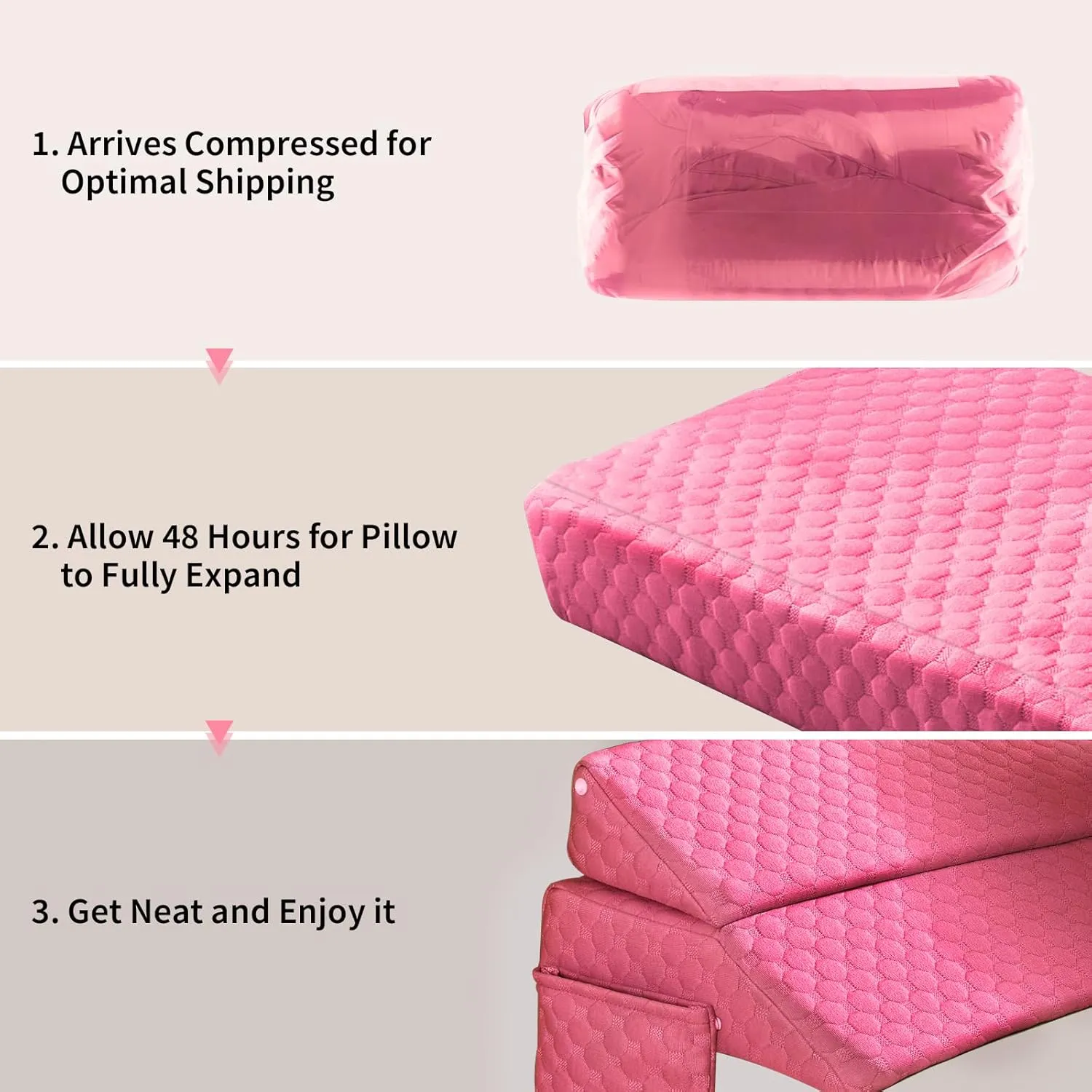 EUHAMS Full Size Bed Wedge Pillow - Bed Gap Filler Mattress Wedge Headboard Pillow Close The Gap 0-7" Between Your Headboard and Mattress or Wall for Sleeping Backrest Pillow（Pink 54"x10"x6" ）
