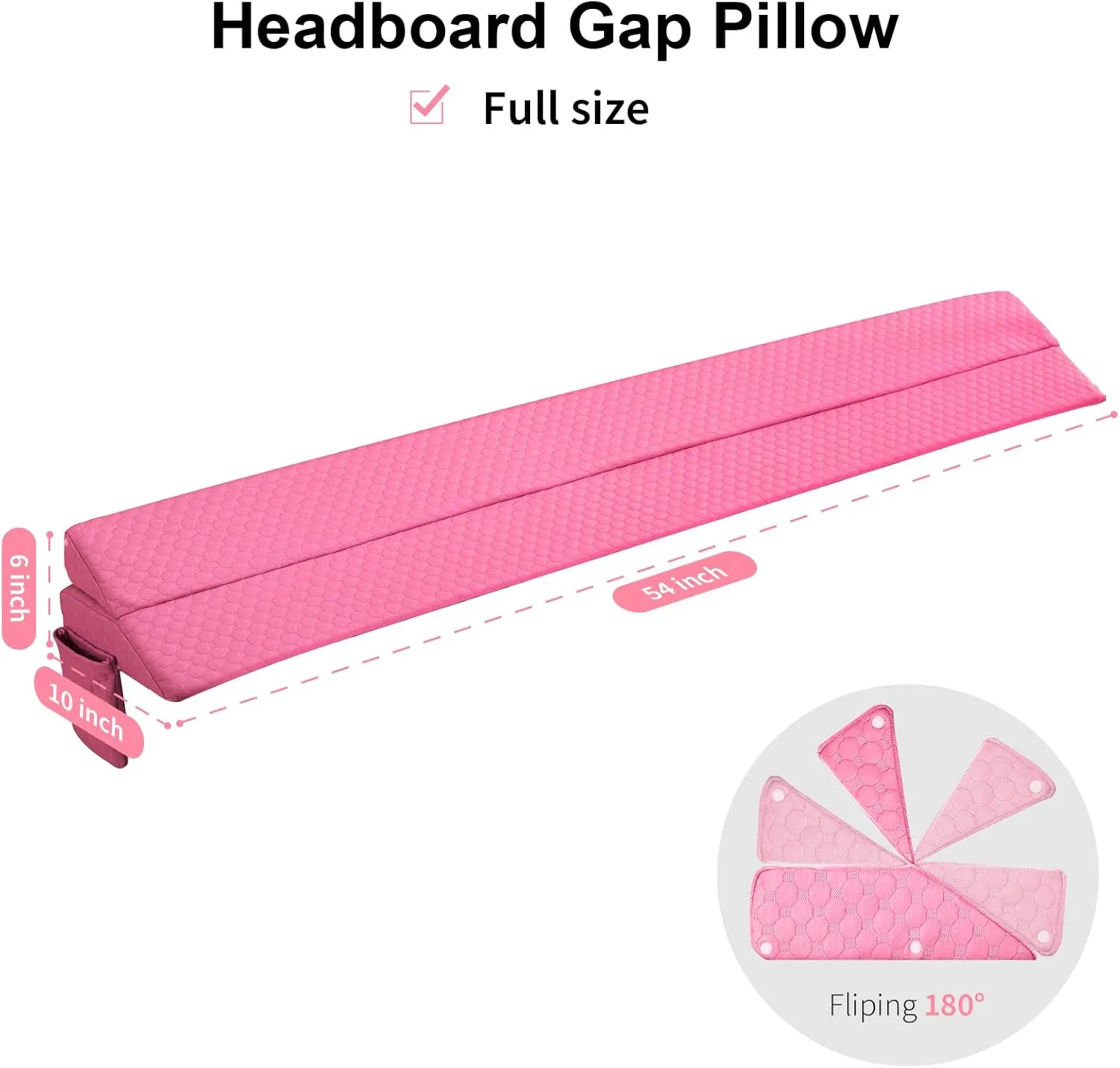 EUHAMS Full Size Bed Wedge Pillow - Bed Gap Filler Mattress Wedge Headboard Pillow Close The Gap 0-7" Between Your Headboard and Mattress or Wall for Sleeping Backrest Pillow（Pink 54"x10"x6" ）