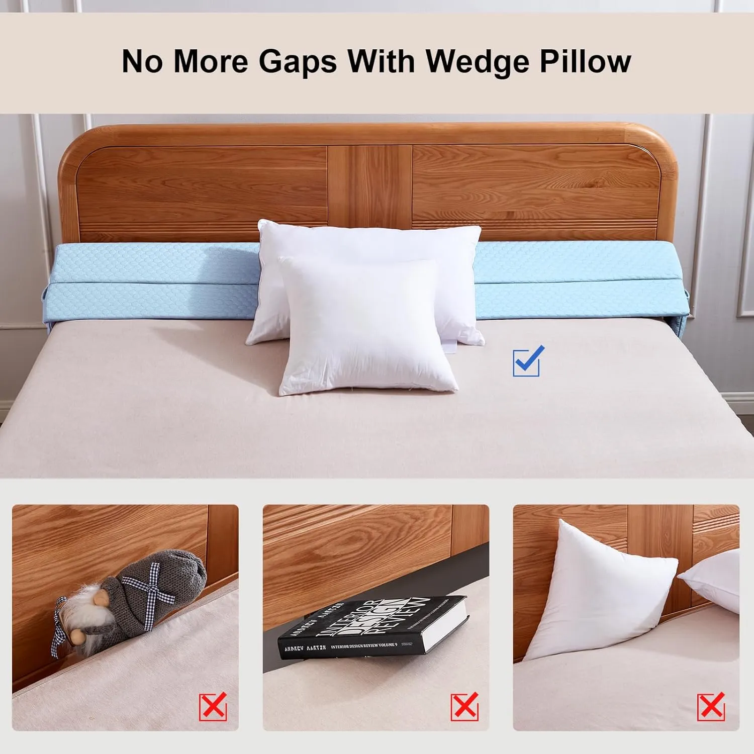 EUHAMS King Size Bed Wedge Pillow - Bed Gap Filler Mattress Wedge Headboard Pillow Close The Gap 0-7" Between Your Headboard and Mattress or Wall for Sleeping Backrest Pillow（Blue 76"x10"x6" ）