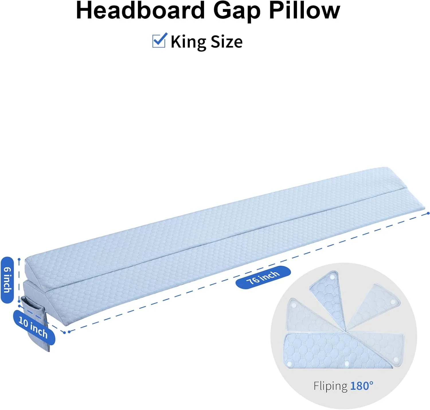 EUHAMS King Size Bed Wedge Pillow - Bed Gap Filler Mattress Wedge Headboard Pillow Close The Gap 0-7" Between Your Headboard and Mattress or Wall for Sleeping Backrest Pillow（Blue 76"x10"x6" ）