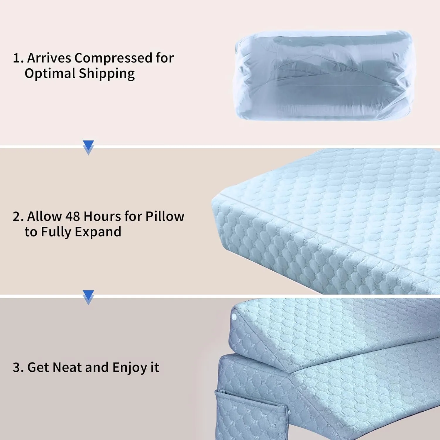 EUHAMS Queen Size Bed Wedge Pillow - Bed Gap Filler Mattress Wedge Headboard Pillow Close The Gap 0-7" Between Your Headboard and Mattress or Wall for Sleeping Backrest Pillow（Blue 60"x10"x6" ）
