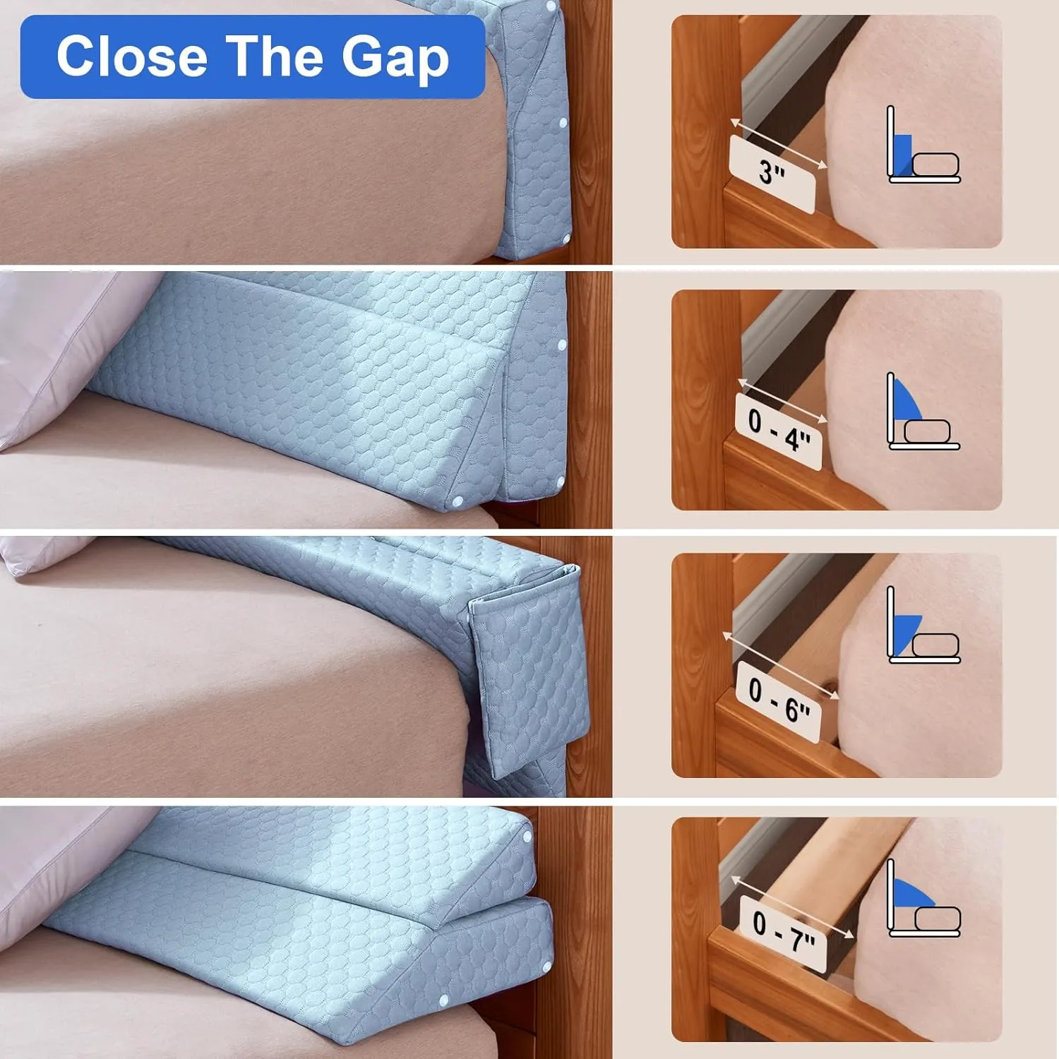 EUHAMS Queen Size Bed Wedge Pillow - Bed Gap Filler Mattress Wedge Headboard Pillow Close The Gap 0-7" Between Your Headboard and Mattress or Wall for Sleeping Backrest Pillow（Blue 60"x10"x6" ）