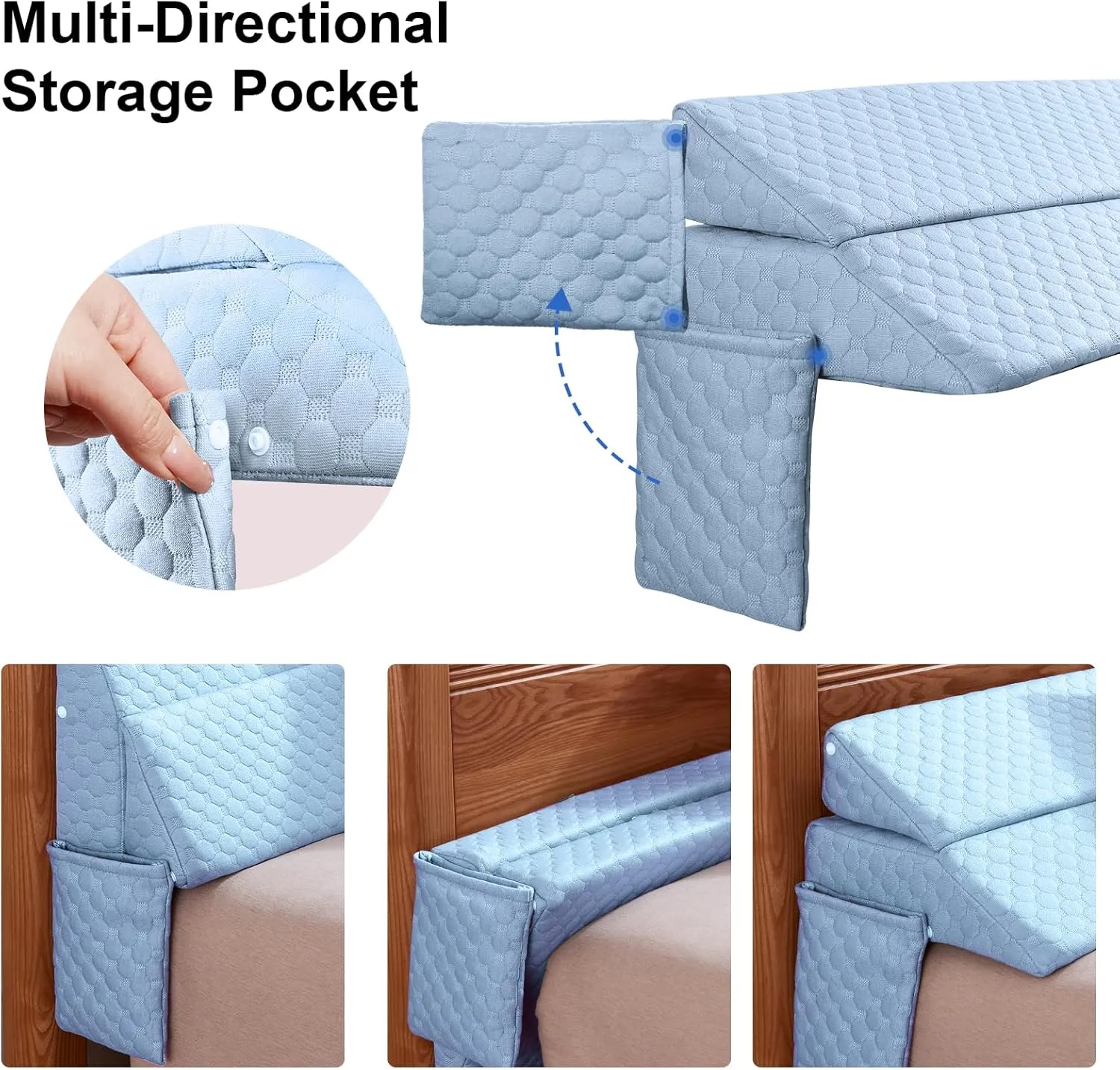 EUHAMS Queen Size Bed Wedge Pillow - Bed Gap Filler Mattress Wedge Headboard Pillow Close The Gap 0-7" Between Your Headboard and Mattress or Wall for Sleeping Backrest Pillow（Blue 60"x10"x6" ）
