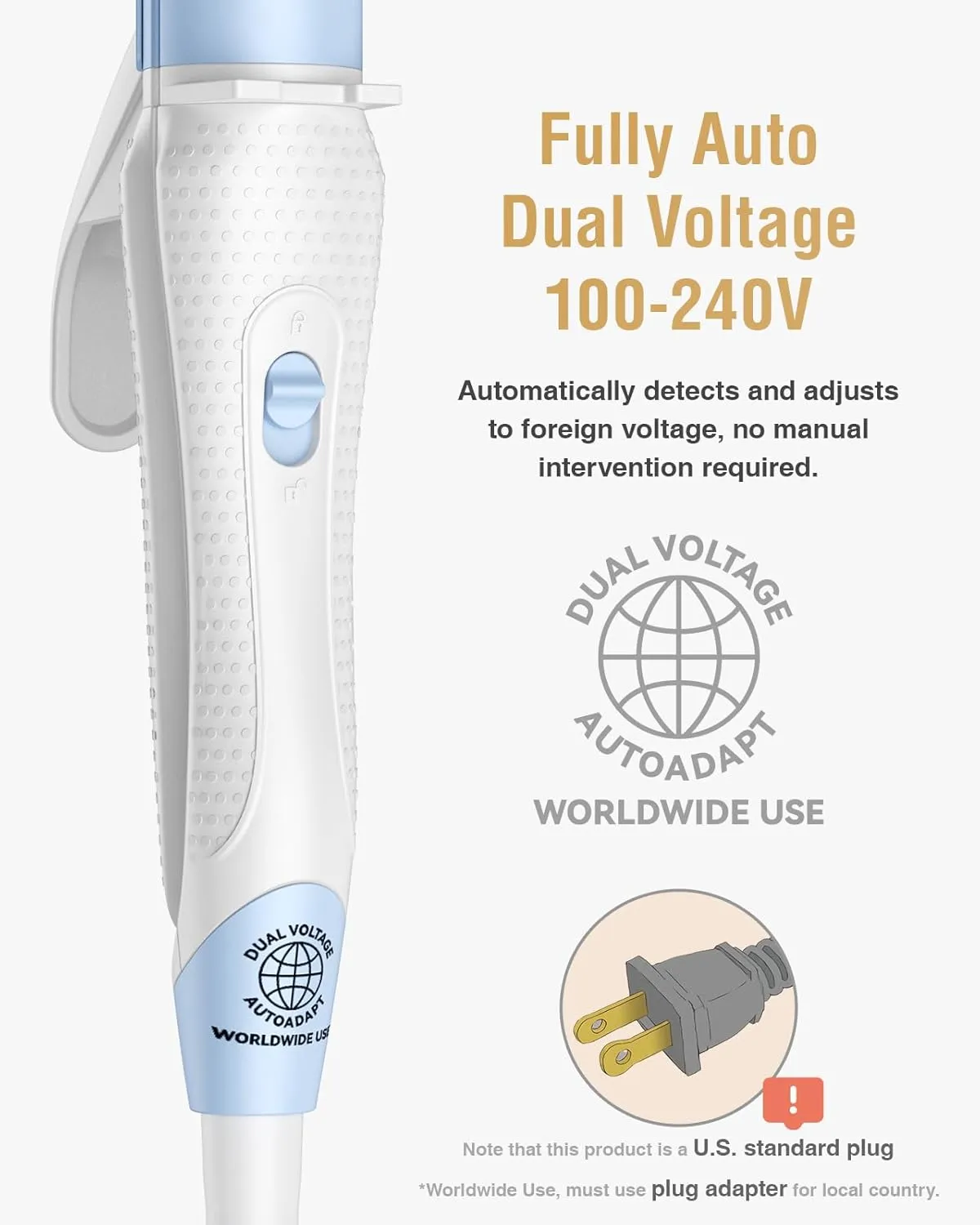 Europe Travel Curling Iron Mini: Dual Voltage Curling Iron for Traveling - Mini Travel Curling Irons 1 Inch with US Plug, Blue 390℉