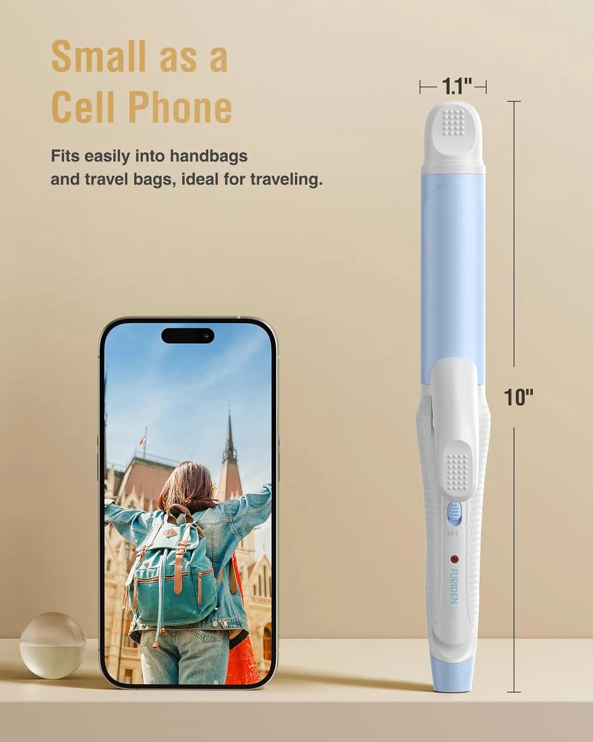 Europe Travel Curling Iron Mini: Dual Voltage Curling Iron for Traveling - Mini Travel Curling Irons 1 Inch with US Plug, Blue 390℉