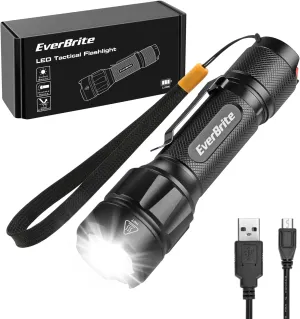 EverBrite LED Tactical Flashlight, Rechargeable Flashlight 750 Lumens with Lanyard & Clip, 6 Modes (High/Medium/Low/Strobe/SOS/Turbo), for Camping, Hiking, Emergency, Survival Use