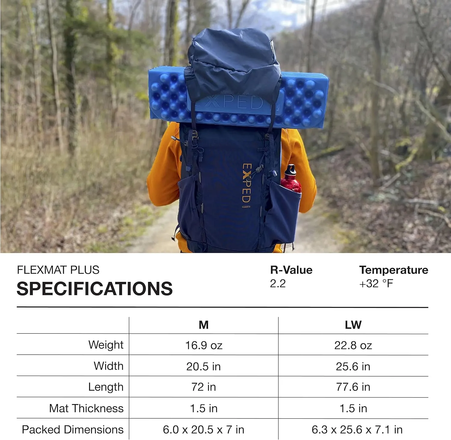 Exped FlexMat Plus - Thick, Comfortable, and Highly Versatile Closed-Cell Foam Mat, Blue, Long Wide