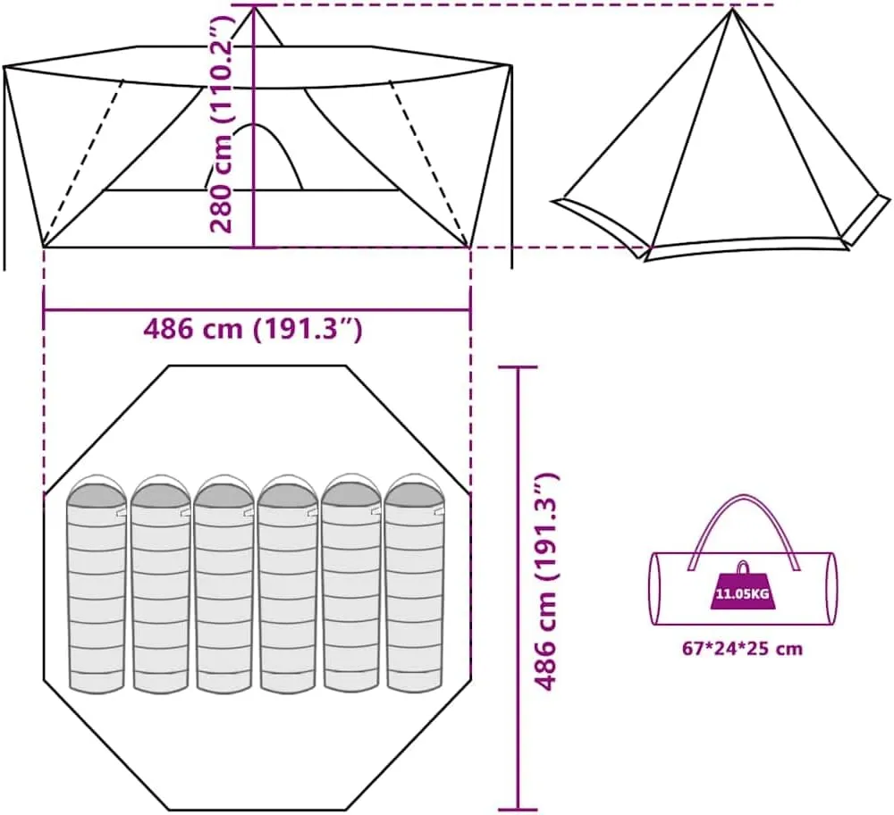 Family Tent Tipi 6-Person Green Waterproof vidaXL vidaXL