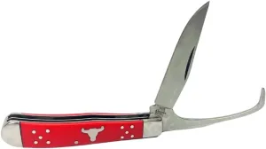 Farrier Knife - Stainless Steel Pocket Knife with Hoof Pick - Red