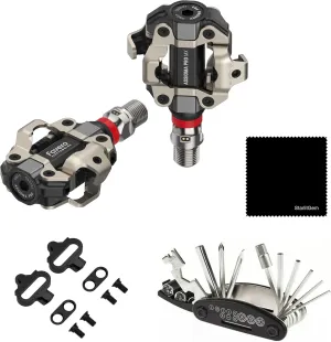 Favero Assioma Pro MX-2 Upgraded Dual-Sided Power Meter Pedals Bundled with Extra SPD Cleats, Multi Tool Kit and Cleaning Cloth