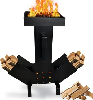 FEBTECH - Camping Rocket Stove - Dual Side Large Fuel Chamber - Self Feeding Camping Stove– Removable Top – For Outdoor Cooking, Camping, Hunting, Picnic