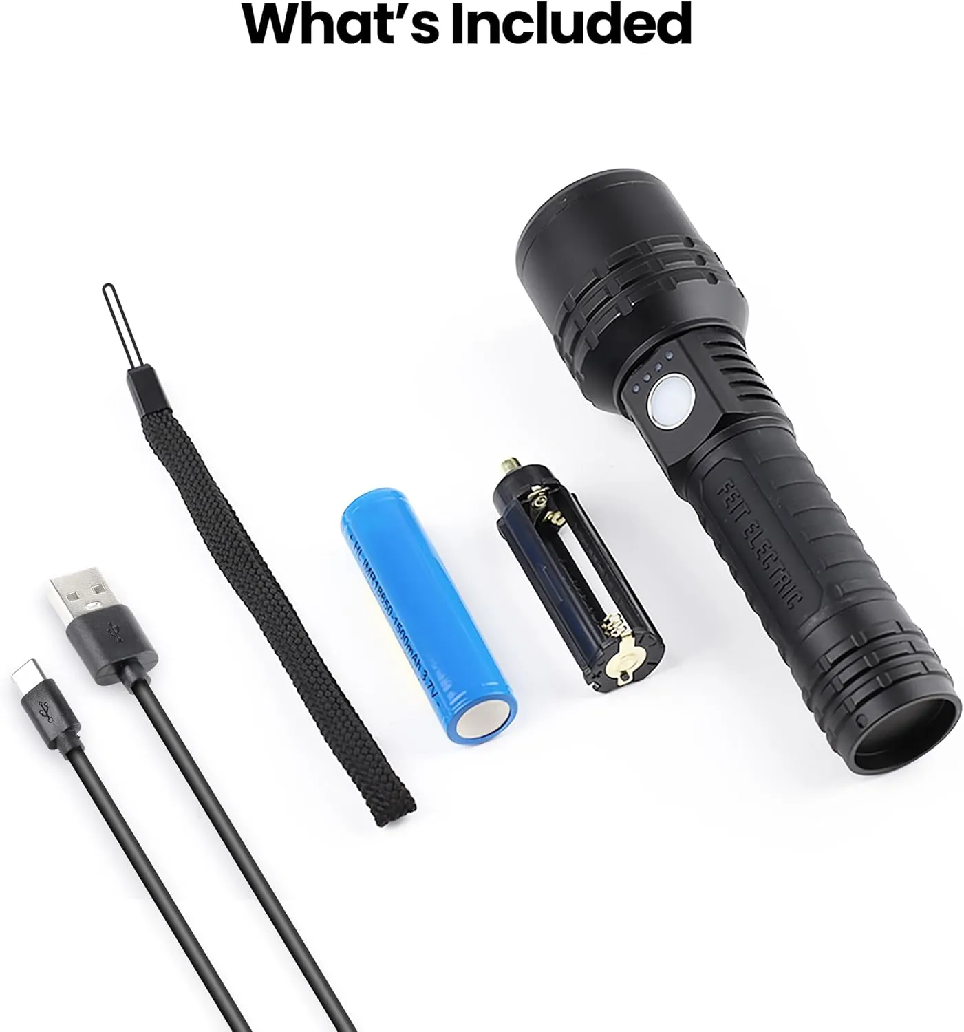 Feit Electric LED Long Range Flashlight, 600 Lumens, 3 Light Modes, 1/4 Mile Zoom, Rechargeable, Waterproof, and Weather-Resistant for Outdoor Adventures and Emergency Kits, FLR600/LT/FLEX