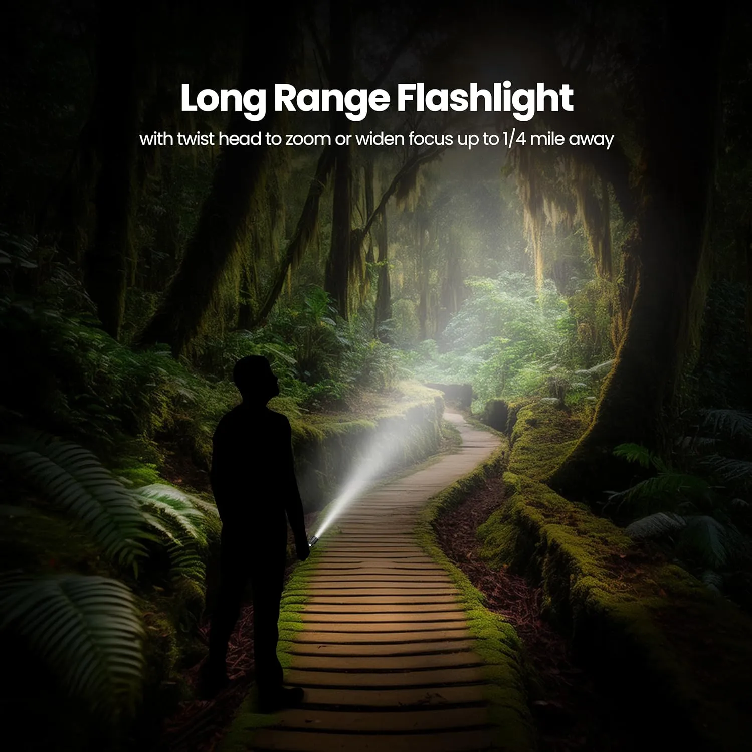 Feit Electric LED Long Range Flashlight, 600 Lumens, 3 Light Modes, 1/4 Mile Zoom, Rechargeable, Waterproof, and Weather-Resistant for Outdoor Adventures and Emergency Kits, FLR600/LT/FLEX