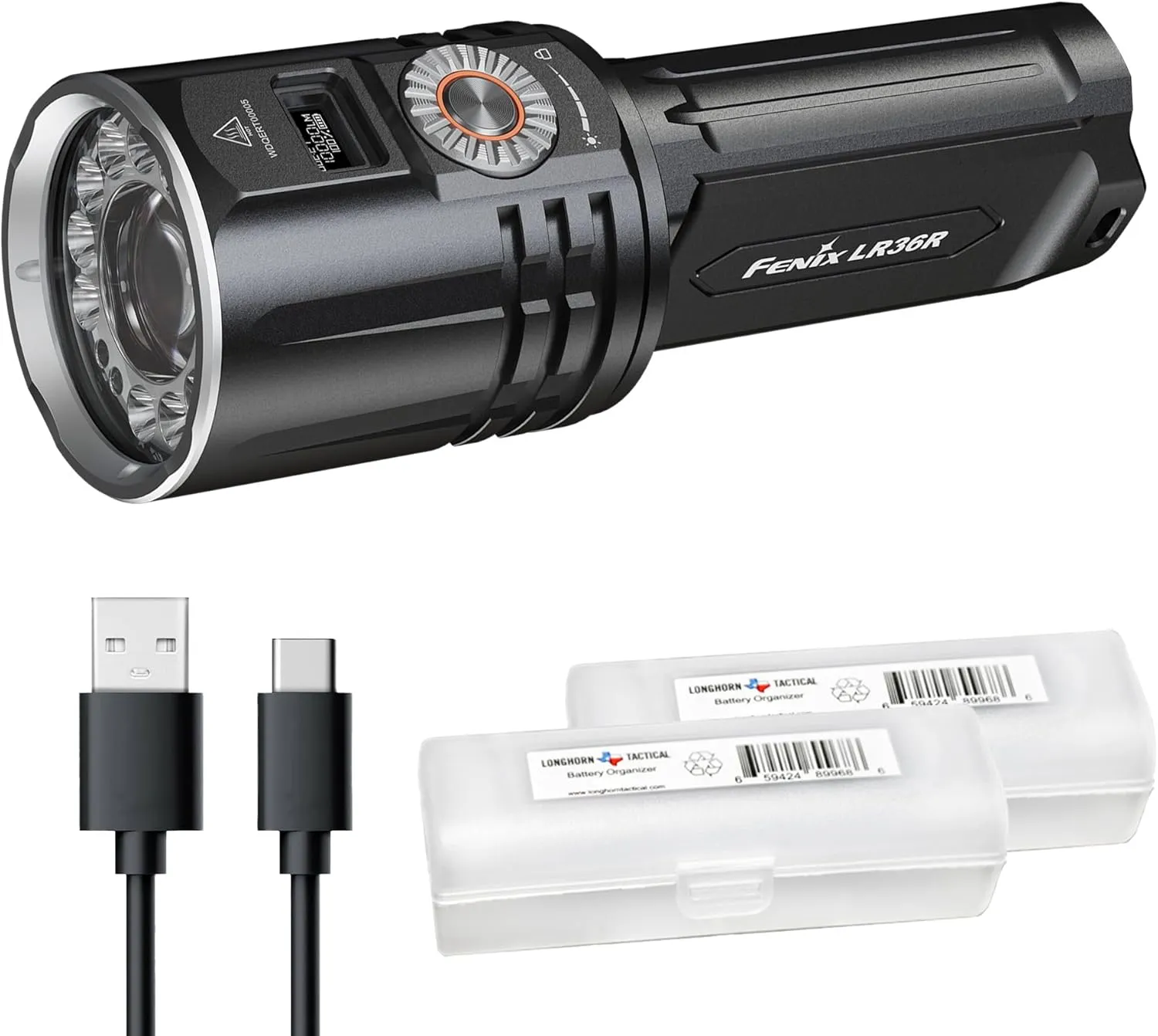 Fenix LR36R 10,000 Lumen Super Bright LED and LEP Flashlight with 1377 Yards Long Throw, USB-C Rechargeable and 2X Lumentac Organizers for Search and Rescue