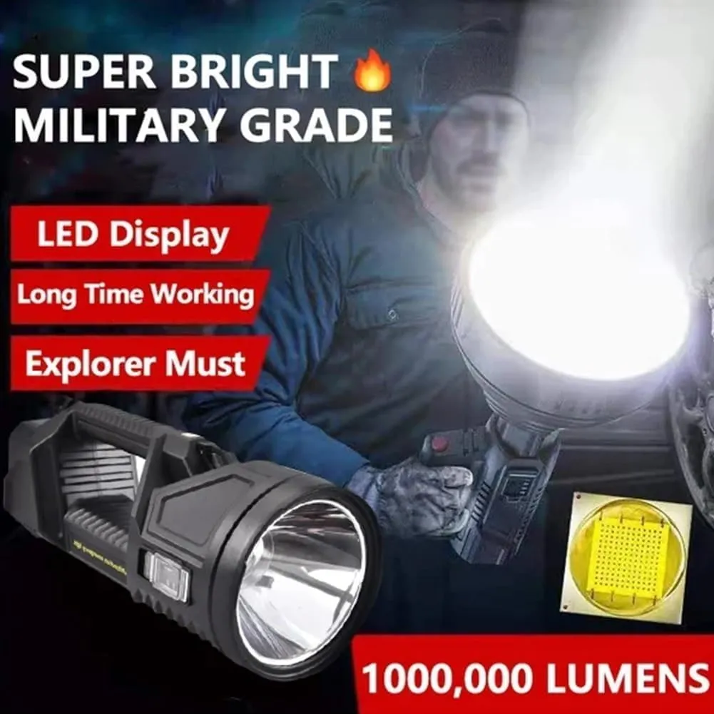 FETNHU New German 1000000 lumens Waterproof Spot Lights Handheld Large searchlight, Asaruley Light, Spot Lights Outdoor Handheld, Rechargeable Solar Tactical Flashlight (S)