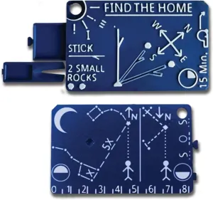 Find The Home – Your Pocket Survival Guide, Multi-Functional Survival Card, Pocket Compass with Storage Compartment and Whistle, Sun & Star Navigation Tool, for Outdoor Adventure Camping