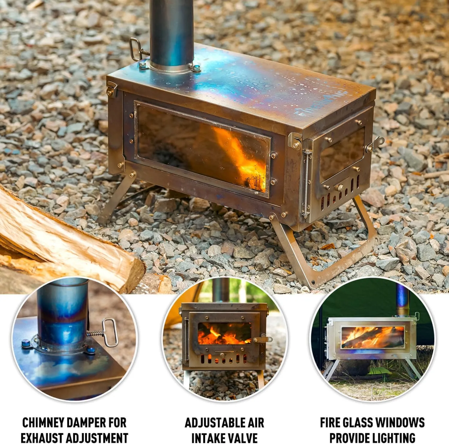 FIREHIKING Titanium Stove Portable Folding Tent Ta1 Stove Slide Mini for Camping Backpacking Hunting Cooking 3.4lb