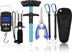 Fish Hook Remover Tools Kit Include 1 Piece Handheld Digital Fish Scale 1 Piece Fish Hook Remover Tool 1 Piece Fish Lip Gripper 1 Piece Fish Plier with Sheath and 2 Pieces Fishing Tool Lanyards