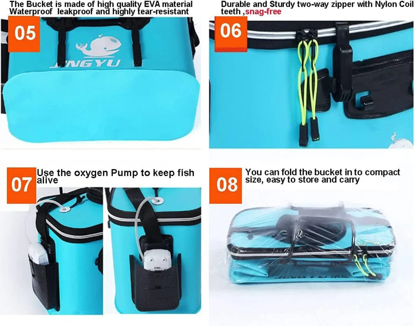 Fishing Bucket Foldable EVA Fishing Bag with Oxygen Pump Pocket Outdoor Camping Hiking Live Fish Bait Container,green-50cm