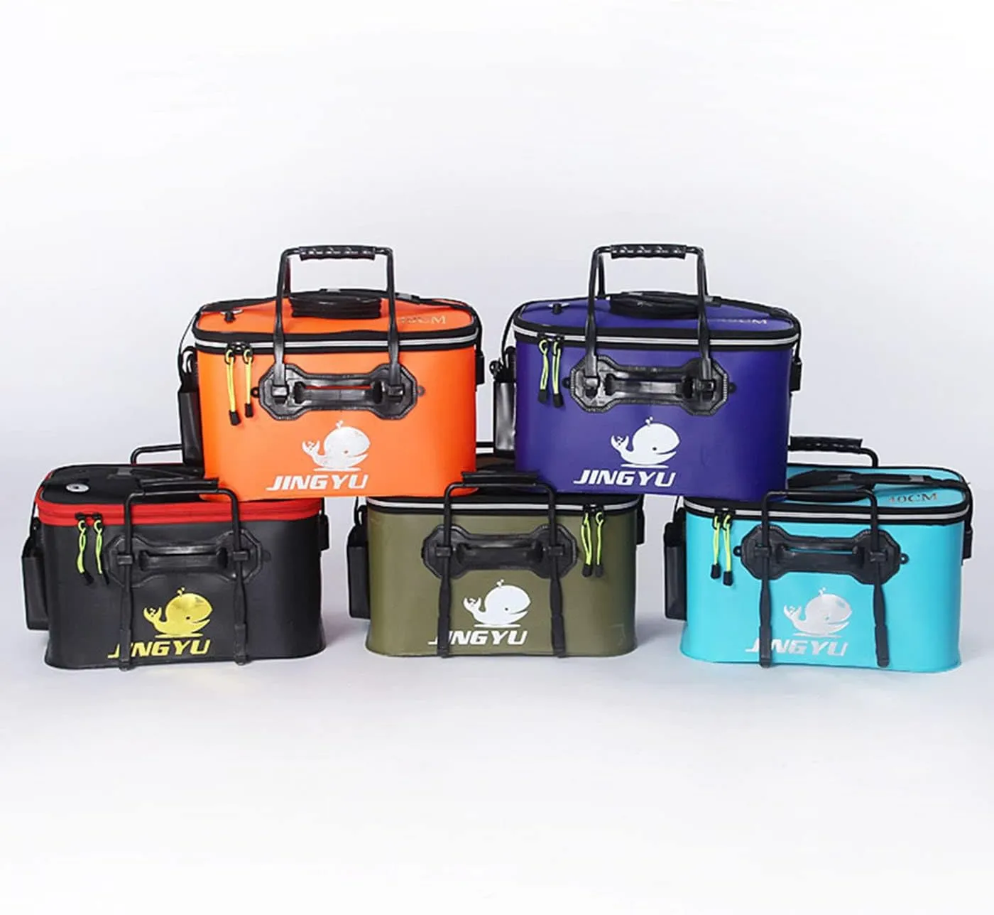Fishing Bucket Foldable EVA Fishing Bag with Oxygen Pump Pocket Outdoor Camping Hiking Live Fish Bait Container,green-50cm