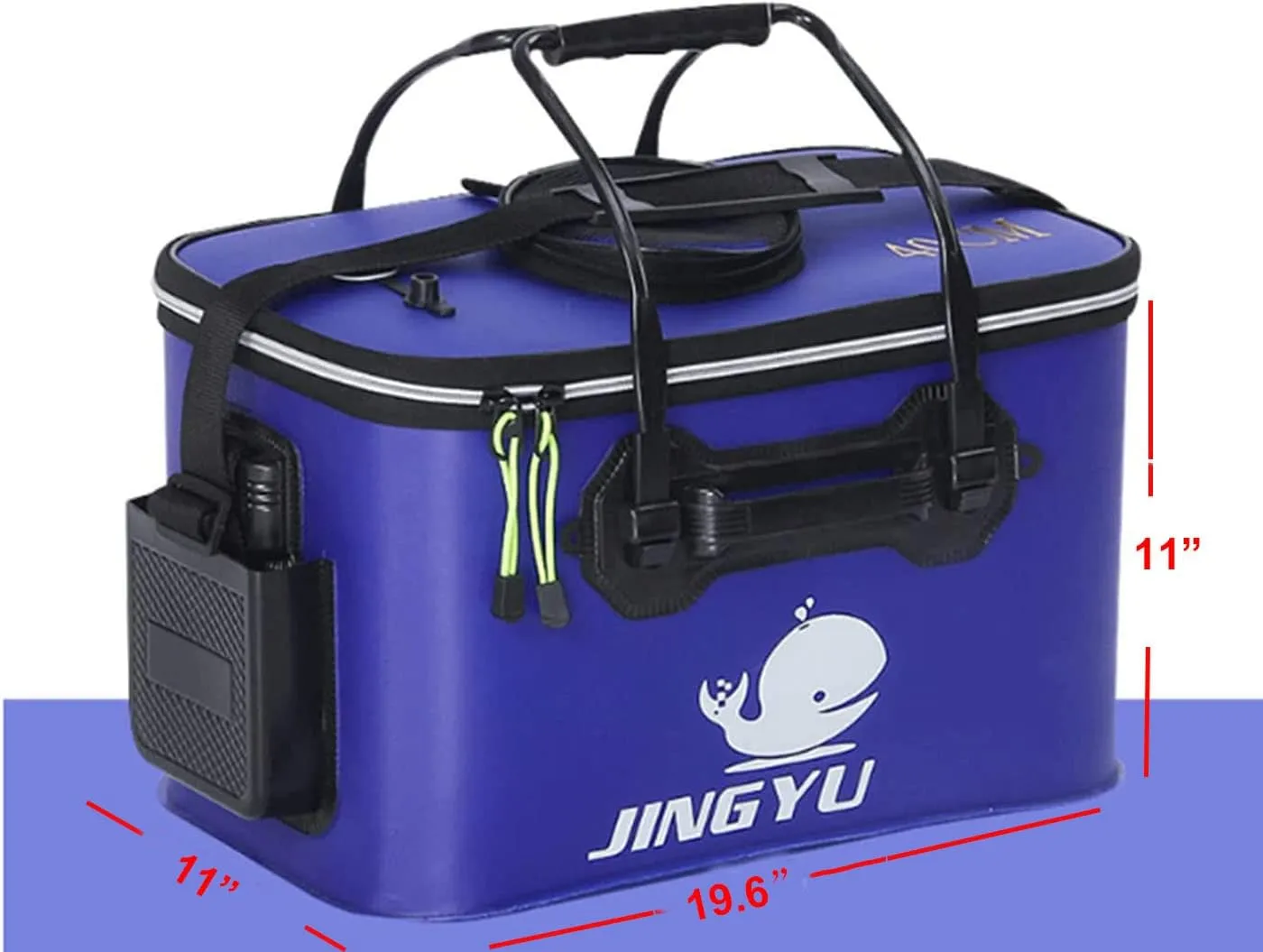 Fishing Bucket Foldable EVA Fishing Bag with Oxygen Pump Pocket Outdoor Camping Hiking Live Fish Bait Container,green-50cm