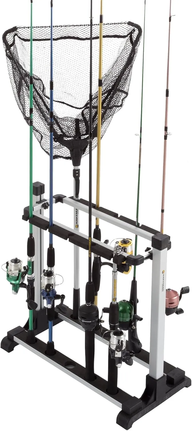 Fishing Rod Rack - Aluminum Freestanding Floor Storage, Organizer Stand for Home or Garage, Fits 10 Freshwater or Saltwater Rods by Leisure Sports